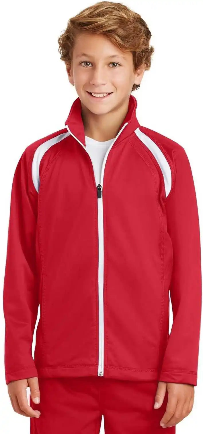 Sport-tek Yst90 Youth Tricot Track Jacket - True Red White