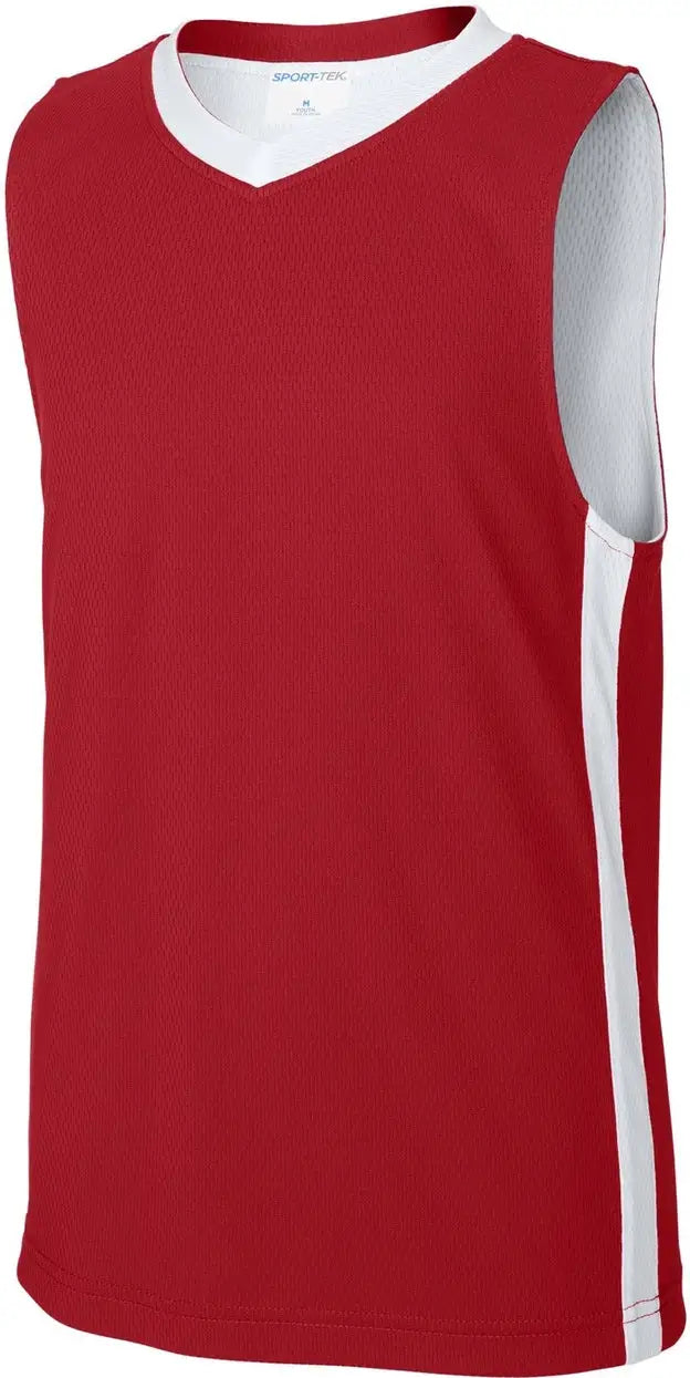 Sport-tek Yst900 Youth Rival Basketball Rev Jersey - Deep Red White