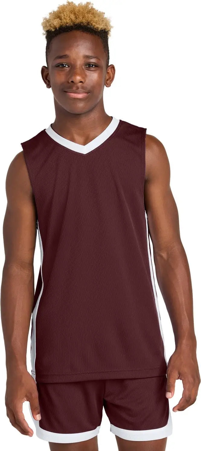 Sport-tek Yst900 Youth Rival Basketball Rev Jersey - Maroon White - Maroon/ / Xs