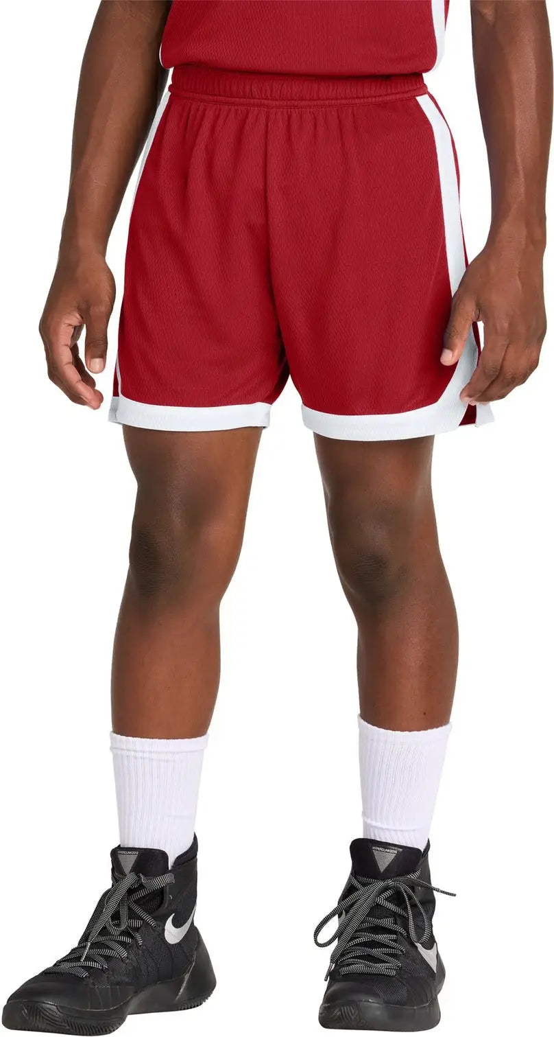 Sport-tek Yst901 Youth Rival Basketball 5’’ Short - Deep Red White