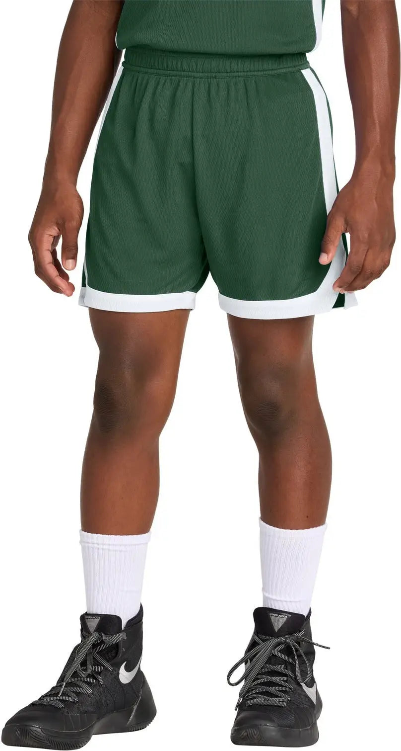 Sport-tek Yst901 Youth Rival Basketball 5’’ Short - Forest Green White - Green/ / Xs