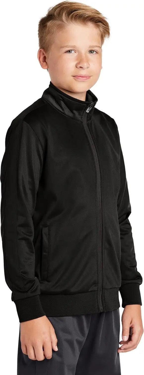 Sport-tek Yst94 Youth Tricot Sleeve Stripe Track Jacket - Black