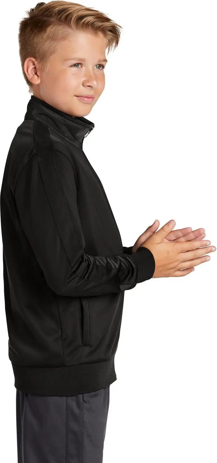 Sport-tek Yst94 Youth Tricot Sleeve Stripe Track Jacket - Black