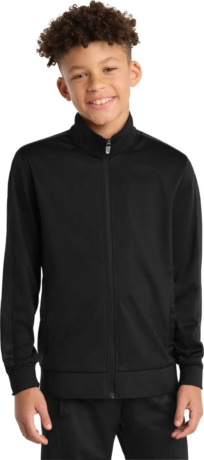 Sport-tek Yst94 Youth Tricot Sleeve Stripe Track Jacket - Black