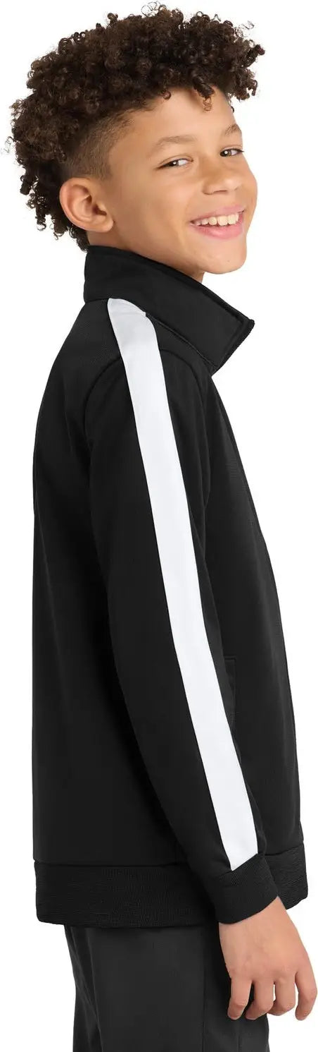 Sport-tek Yst94 Youth Tricot Sleeve Stripe Track Jacket - Black White