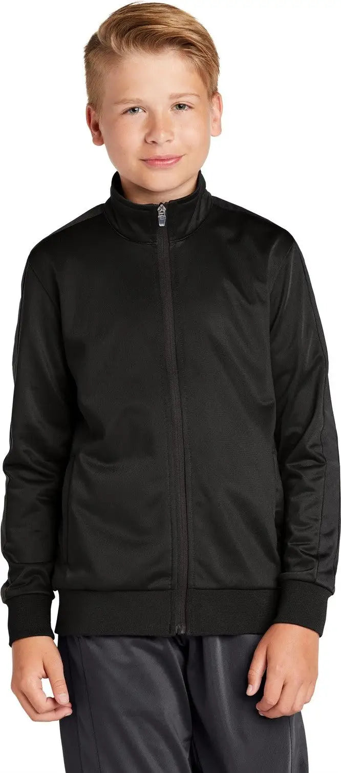 Sport-tek Yst94 Youth Tricot Sleeve Stripe Track Jacket - Black