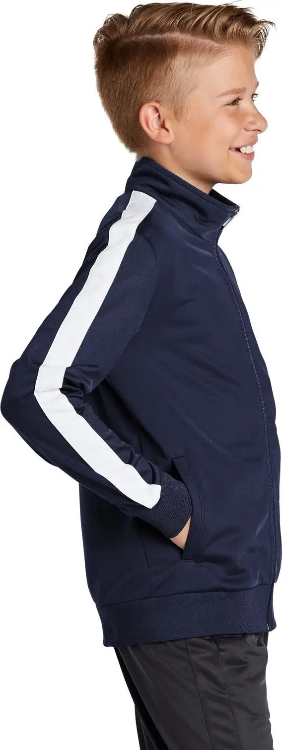 Sport-tek Yst94 Youth Tricot Sleeve Stripe Track Jacket - True Navy White