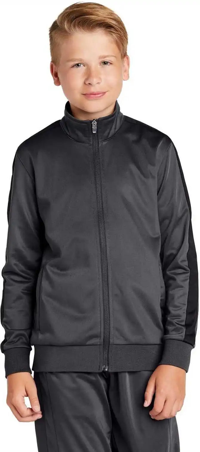 Sport-tek Yst94 Youth Tricot Track Jacket - Graphite Gray Black