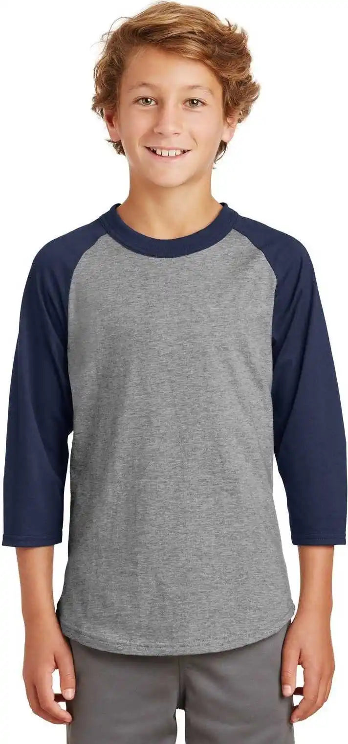 Sport Tek Yt200 Youth Colorblock Raglan Jersey Heather Gray Navy