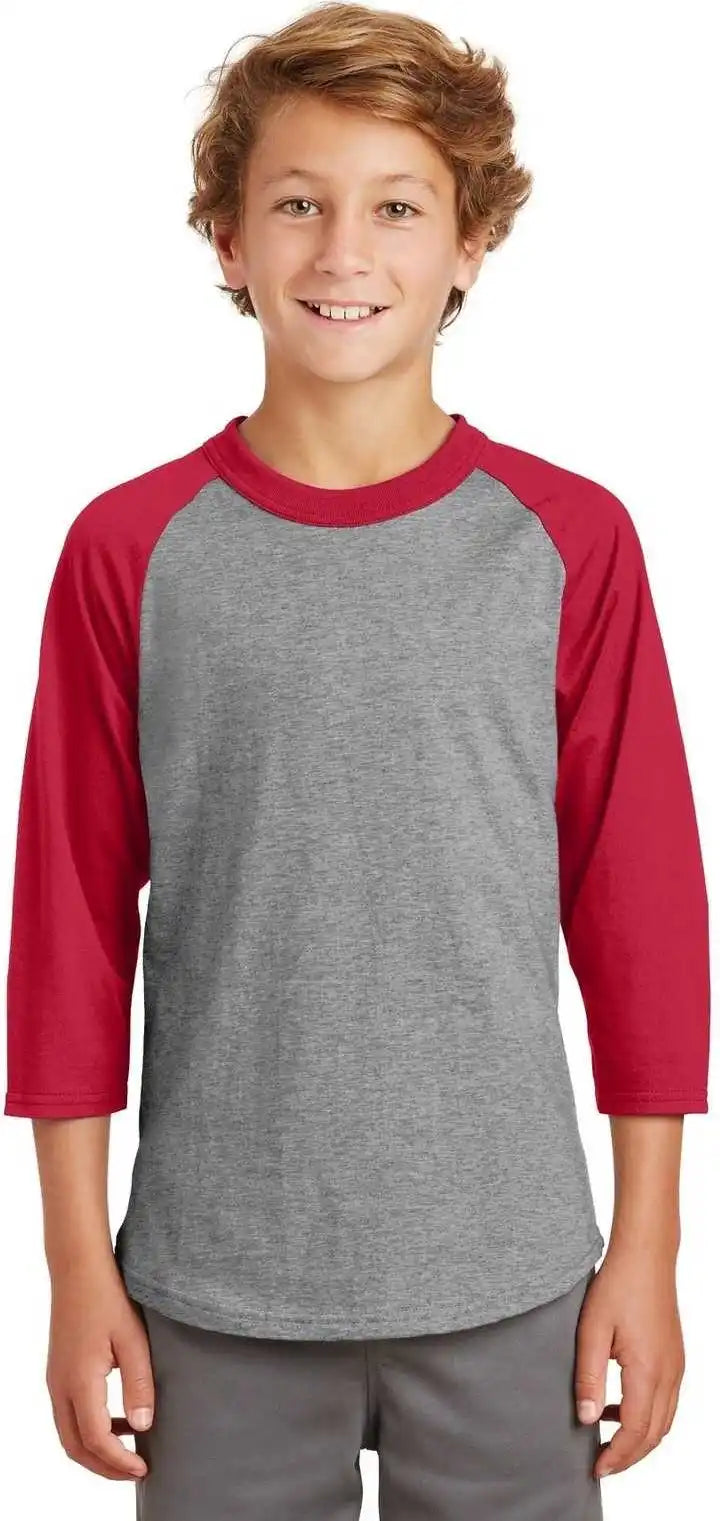 Sport-tek Yt200 Youth Colorblock Raglan Jersey - Heather Gray Red