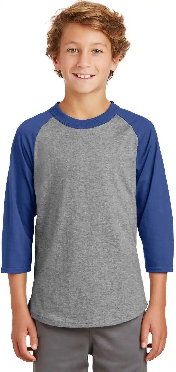Sport Tek Yt200 Youth Colorblock Raglan Jersey Heather Gray Royal