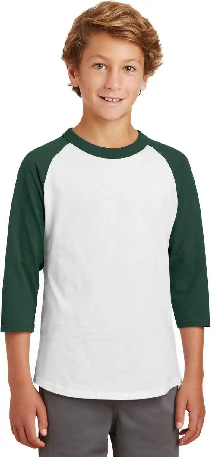 Sport Tek Yt200 Youth Colorblock Raglan Jersey White Forest