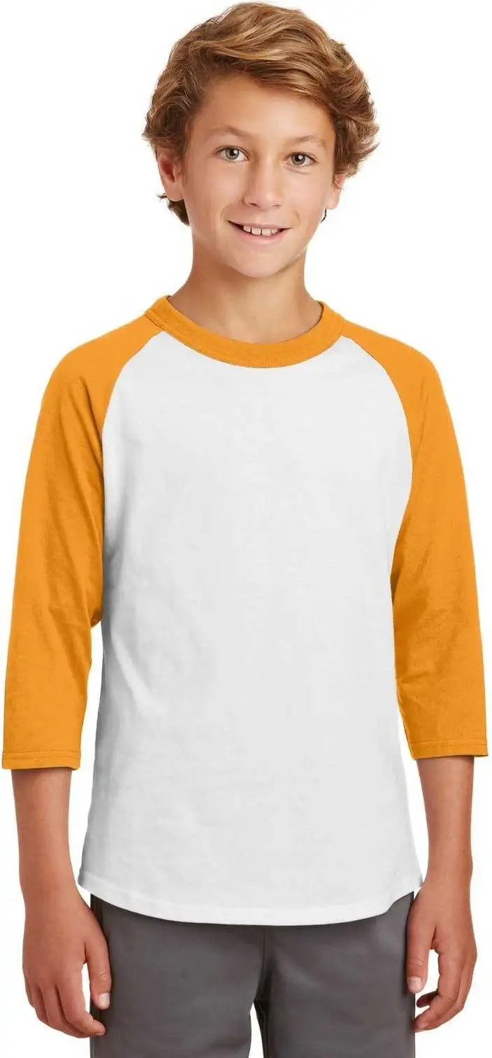 Sport-tek Yt200 Youth Colorblock Raglan Jersey - White Gold