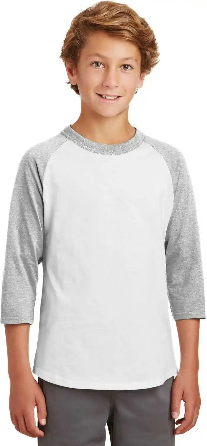 Sport-tek Yt200 Youth Colorblock Raglan Jersey - White Heather Gray