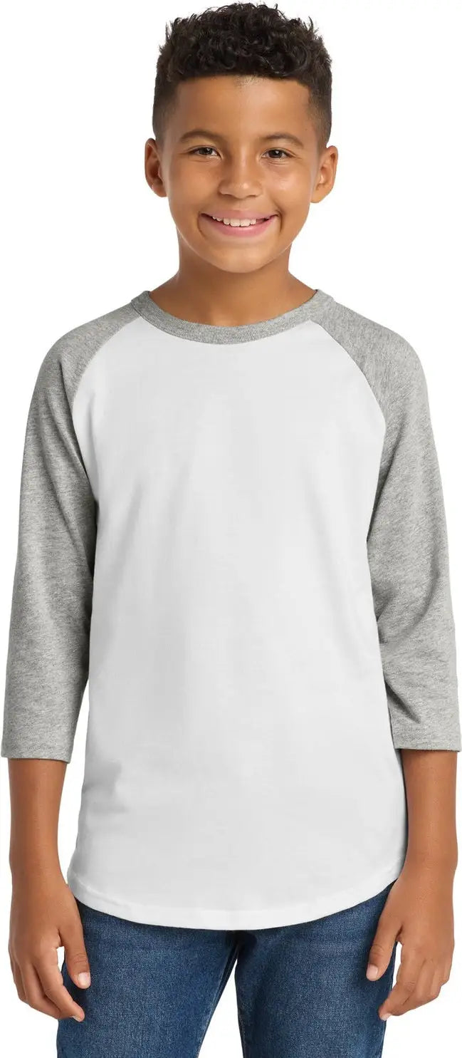 Sport-tek Yt200 Youth Colorblock Raglan Jersey - White Heather Gray