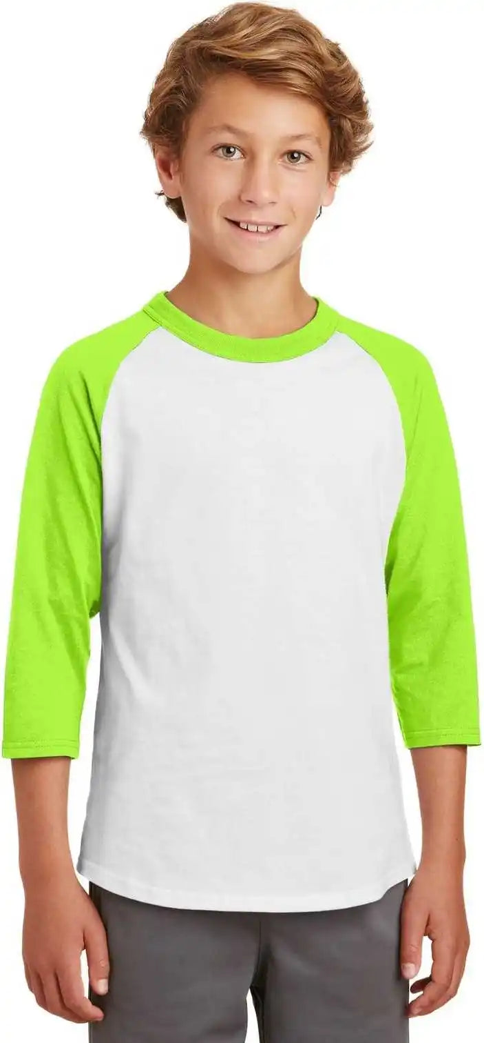Sport-tek Yt200 Youth Colorblock Raglan Jersey - White Lime Shock
