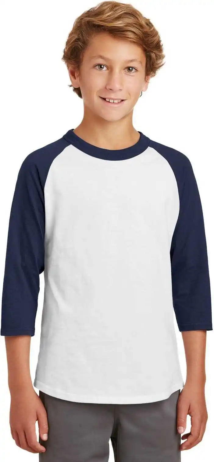 Sport Tek Yt200 Youth Colorblock Raglan Jersey White Navy