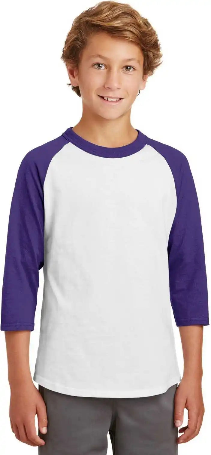 Sport-tek Yt200 Youth Colorblock Raglan Jersey - White Purple
