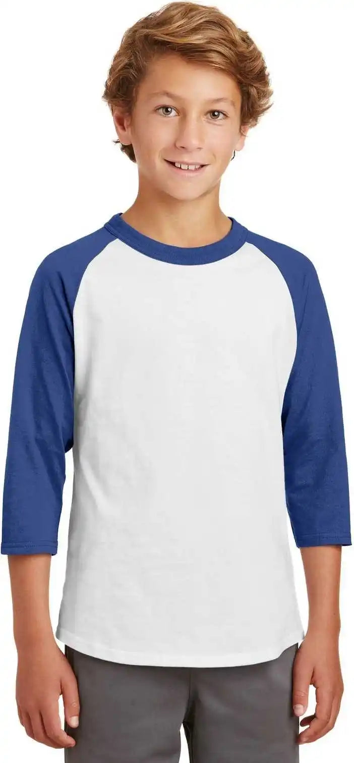 Sport Tek Yt200 Youth Colorblock Raglan Jersey White Royal