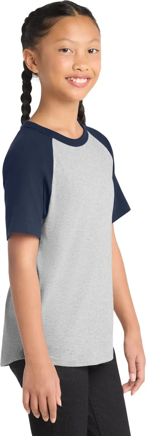 Sport-tek Yt201 Youth Short Sleeve Colorblock Raglan Jersey - Heather Gray Navy