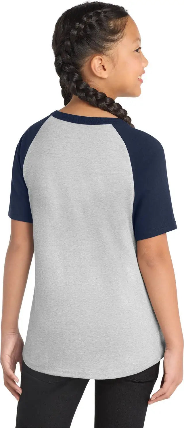 Sport-tek Yt201 Youth Short Sleeve Colorblock Raglan Jersey - Heather Gray Navy