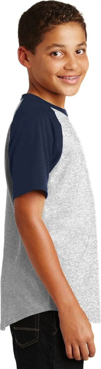 Sport-tek Yt201 Youth Short Sleeve Colorblock Raglan Jersey - Heather Gray Navy