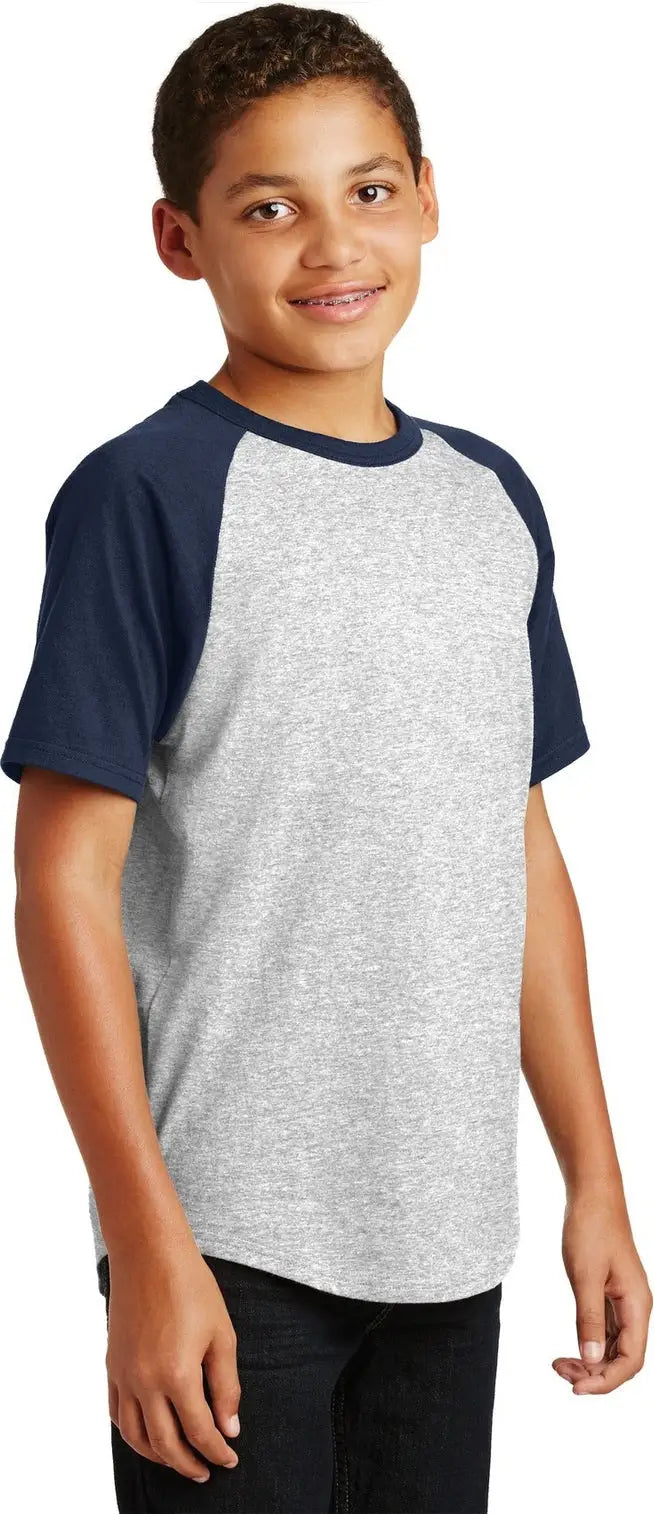 Sport-tek Yt201 Youth Short Sleeve Colorblock Raglan Jersey - Heather Gray Navy
