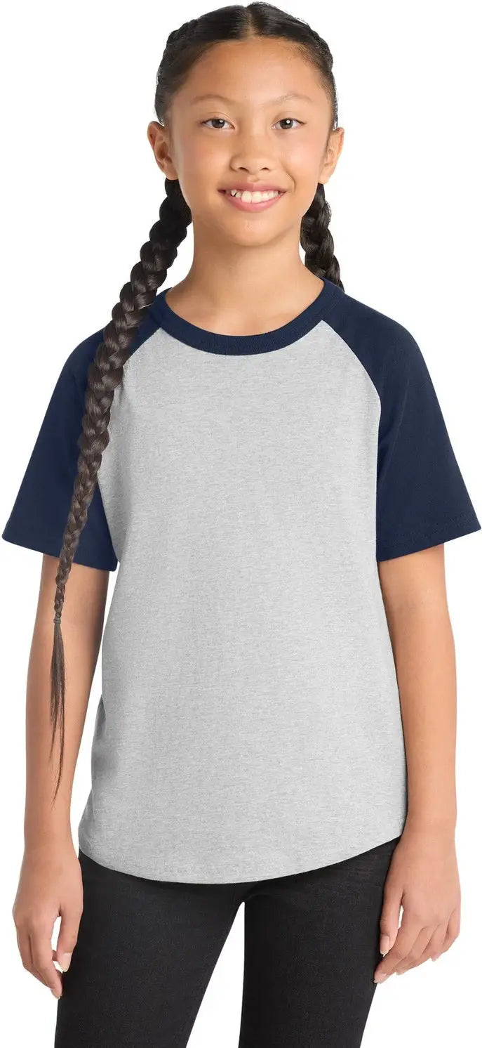 Sport-tek Yt201 Youth Short Sleeve Colorblock Raglan Jersey - Heather Gray Navy