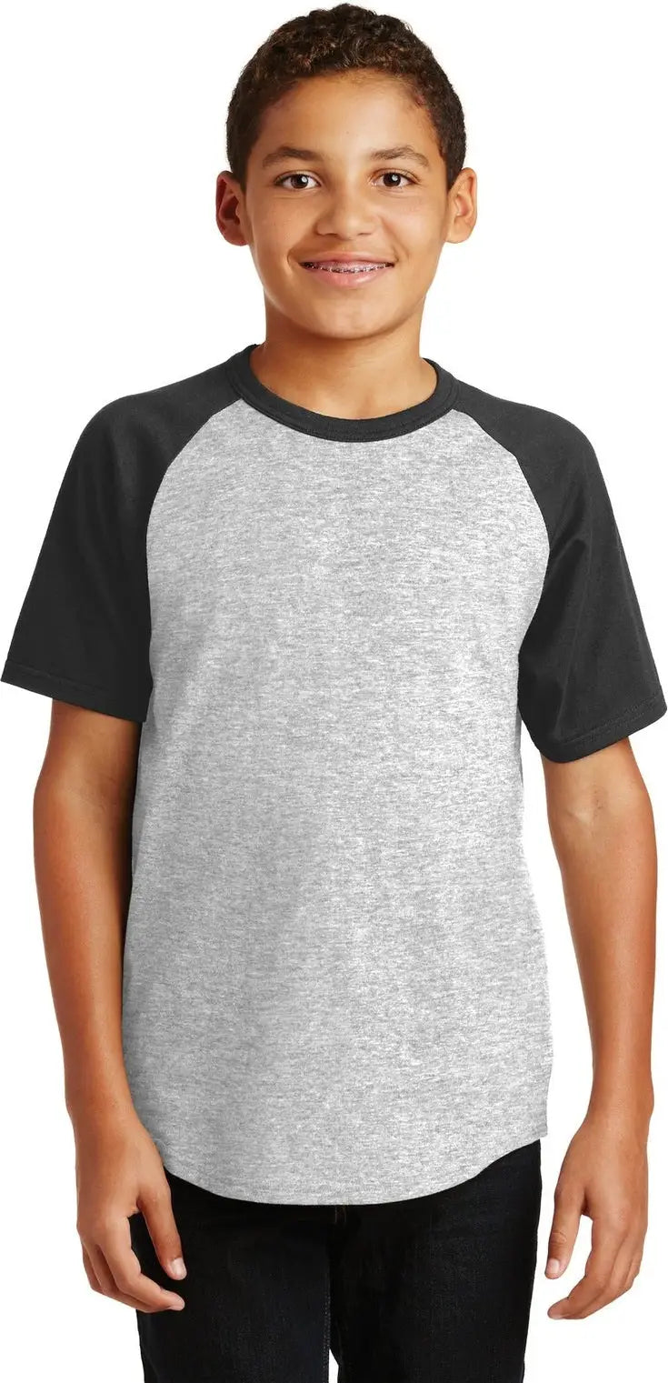 Sport-tek Yt201 Youth Short Sleeve Colorblock Raglan Jersey - Heather Gray Black - Gray/ / Xs