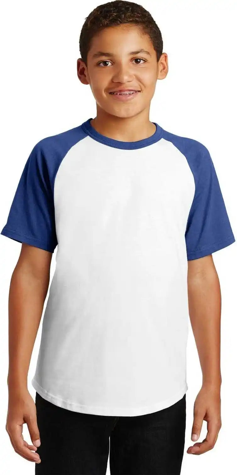 Sport Tek Yt201 Youth Short Sleeve Colorblock Raglan Jersey White Royal
