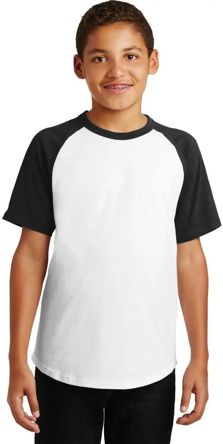 Sport-tek Yt201 Youth Short Sleeve Colorblock Raglan Jersey - White Black