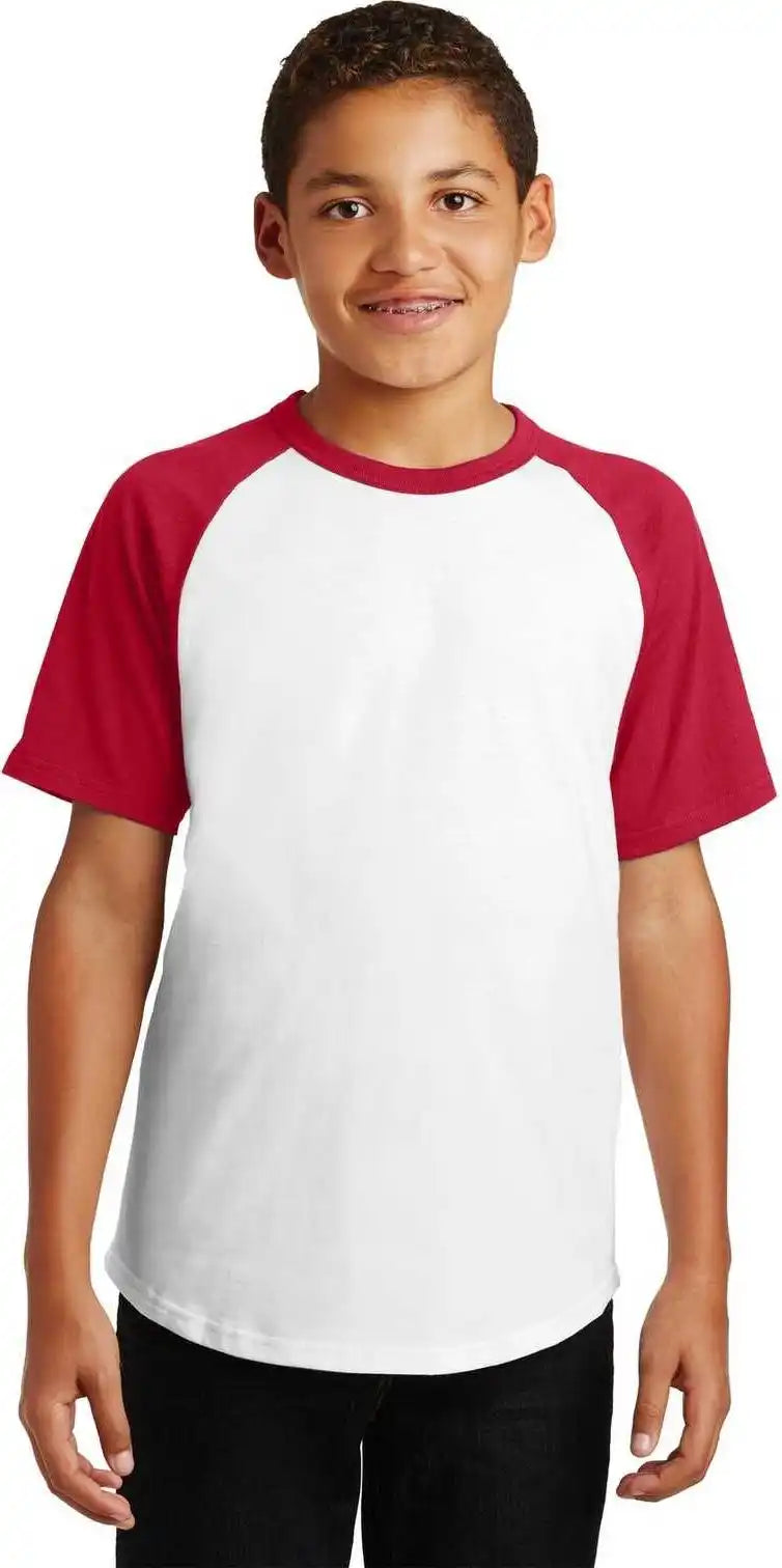 Sport Tek Yt201 Youth Short Sleeve Colorblock Raglan Jersey White Red