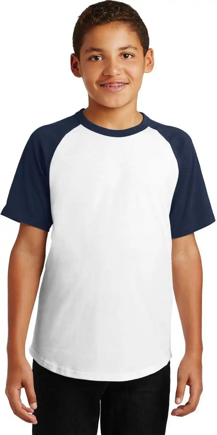 Sport-tek Yt201 Youth Short Sleeve Colorblock Raglan Jersey - White Navy