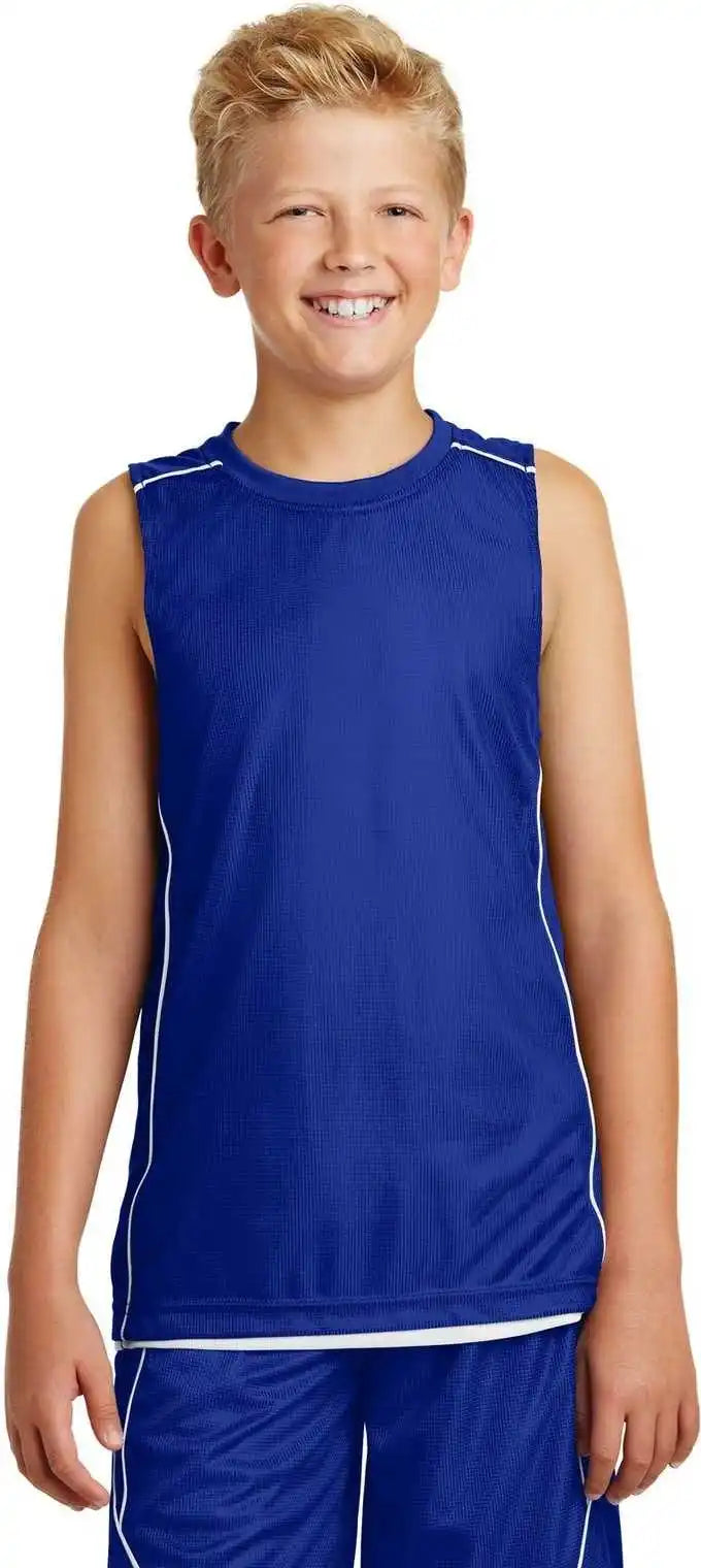 Sport-tek Yt555 Youth Posicharge Mesh Reversible Sleeveless Tee - True Royal