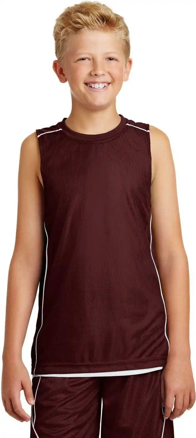 Sport-tek Yt555 Youth Posicharge Mesh Reversible Sleeveless Tee - Maroon