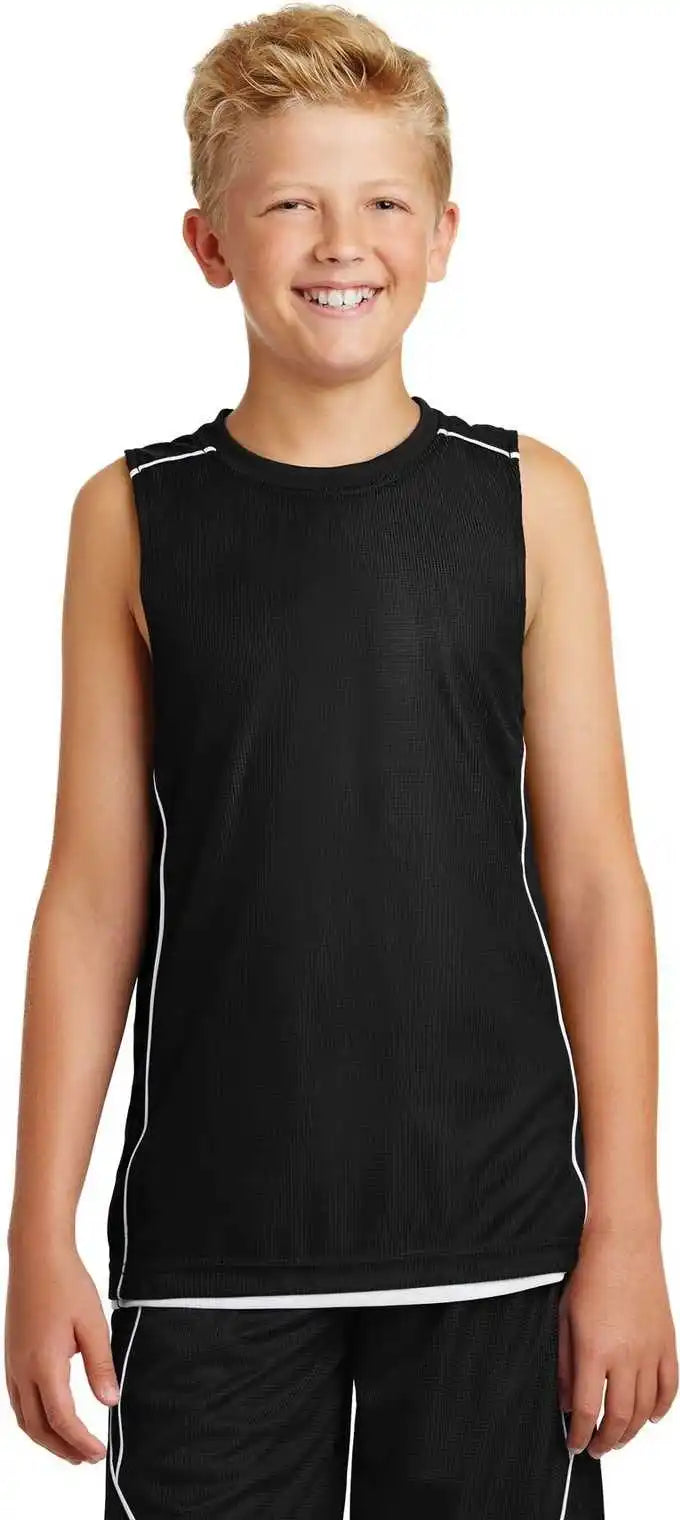 Sport-tek Yt555 Youth Posicharge Mesh Reversible Sleeveless Tee - Black