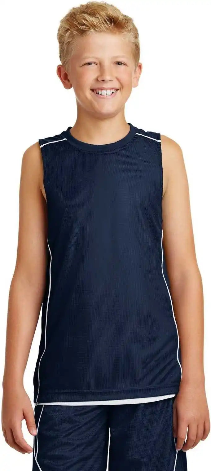 Sport-tek Yt555 Youth Posicharge Mesh Reversible Sleeveless Tee - True Navy