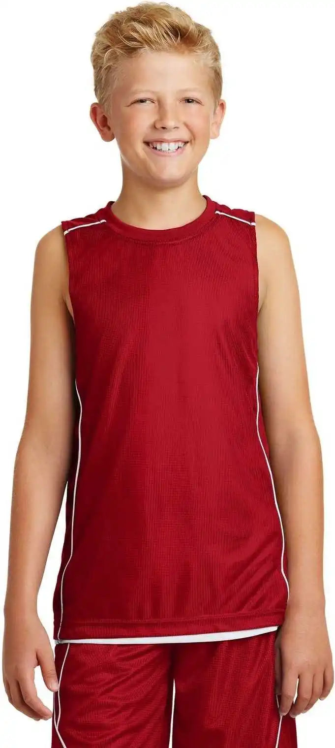 Sport-tek Yt555 Youth Posicharge Mesh Reversible Sleeveless Tee - True Red