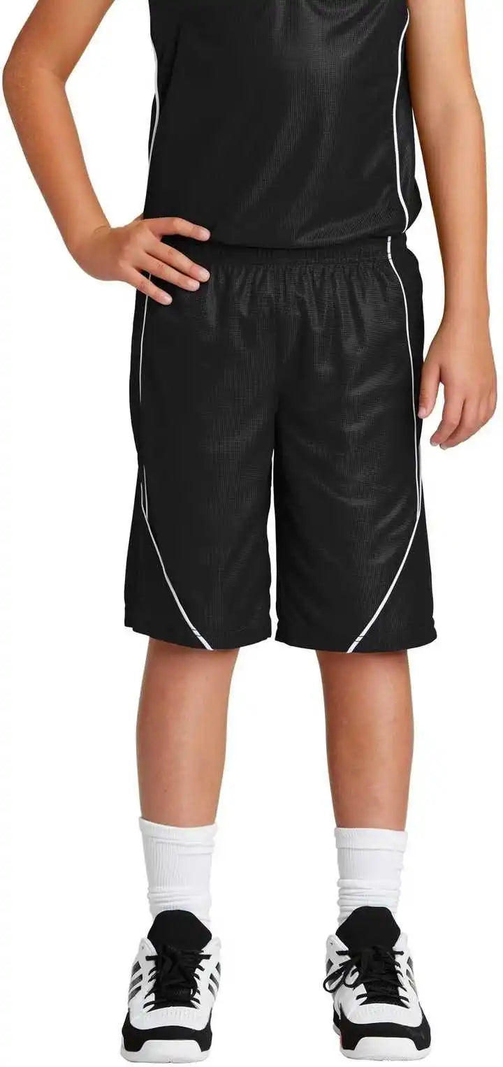 Sport-tek Yt565 Youth Posicharge Mesh Reversible Spliced Short - Black