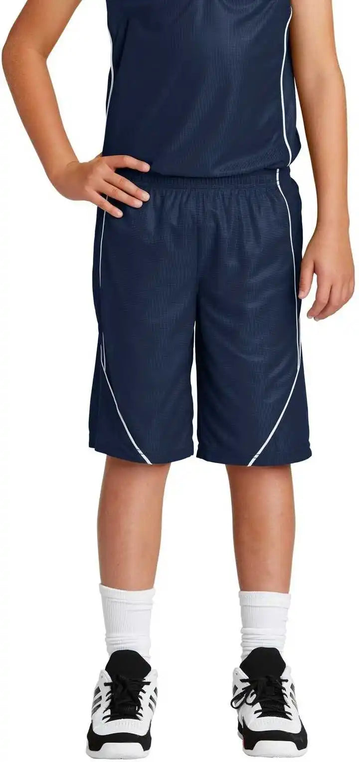 Sport-tek Yt565 Youth Posicharge Mesh Reversible Spliced Short - True Navy