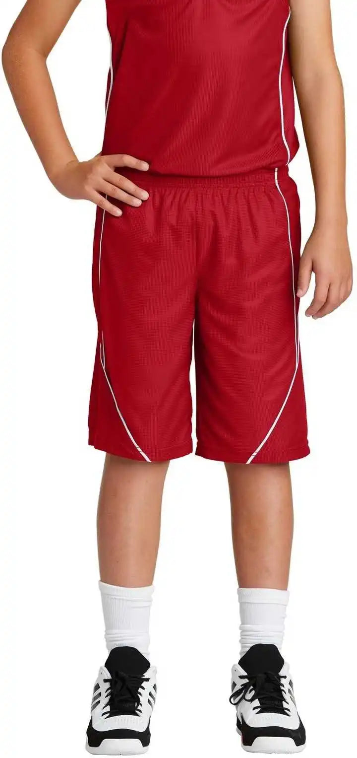 Sport-tek Yt565 Youth Posicharge Mesh Reversible Spliced Short - True Red