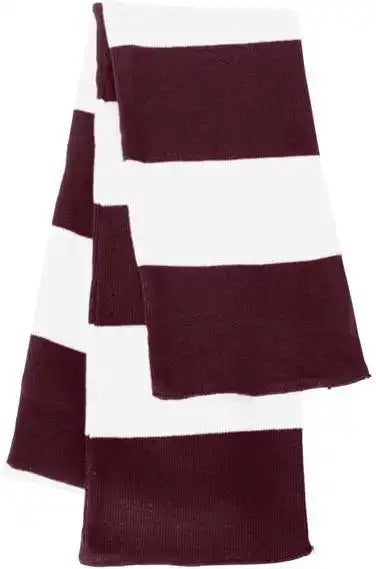Sportsman Sp02 Rugby-striped Knit Scarf - Maroon White - one Size Fits Most