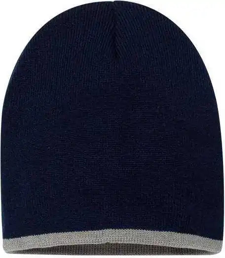 Sportsman Sp09 8’’ Bottom Striped Knit Beanie Navy Grey Gray / one Size Fits Most