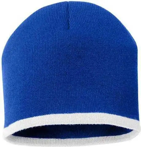 Sportsman Sp09 8’’ Bottom-striped Knit Beanie - Royal White - one Size Fits Most