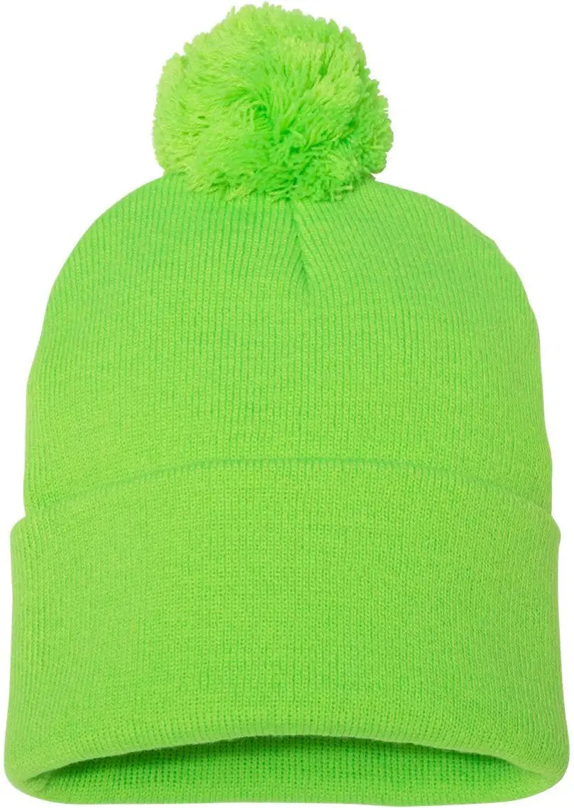 Sportsman Sp15 12’’ Pom-pom Cuffed Beanie - Neon Green - one Size Fits Most