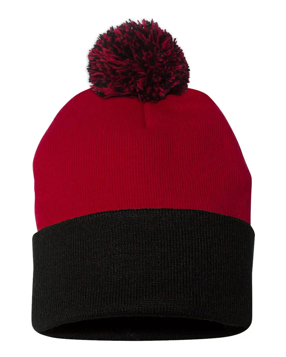 Sportsman Sp15 12’’ Pom-pom Cuffed Beanie - Red Black - one Size Fits Most