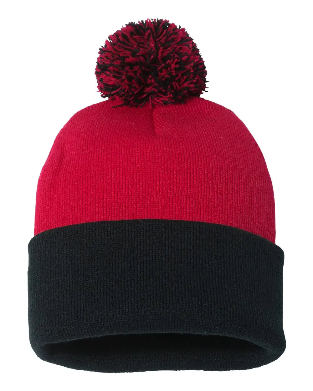 Sportsman Sp15 12’’ Pom-pom Cuffed Beanie - Red Black - one Size Fits Most