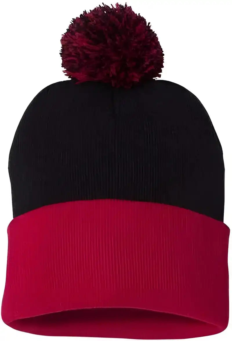 Sportsman Sp15 Pom 12’’ Knit Beanie Black Red / one Size Fits Most