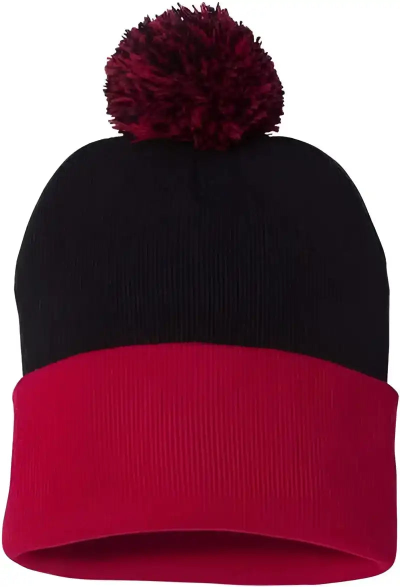 Sportsman Sp15 Pom 12’’ Knit Beanie Black Red / one Size Fits Most