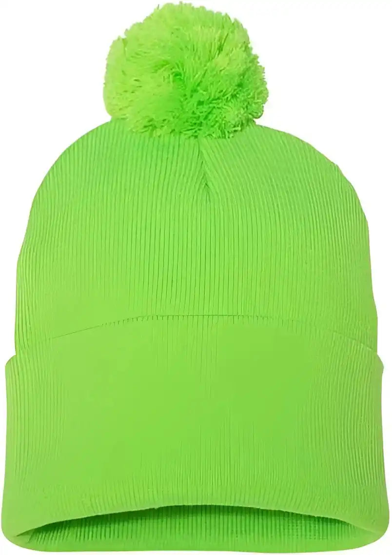 Sportsman Sp15 Pom-pom 12’’ Knit Beanie - Neon Green - one Size Fits Most